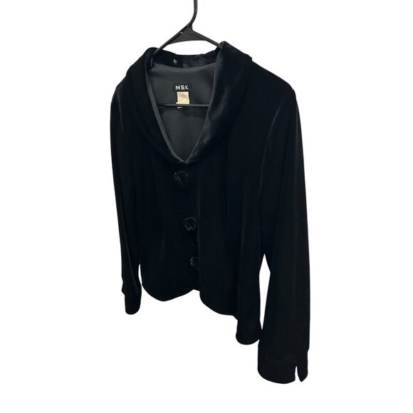 MSK Black Velvet Button-Up Jacket With Shawl Collar Women’s Size L - Picture 3 of 9